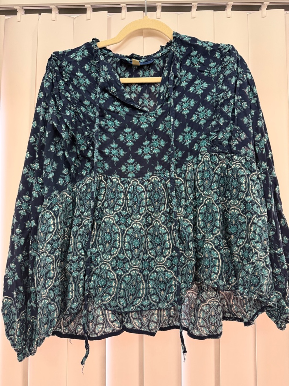 Boho Floral Peasant Top - Navy/Turquoise